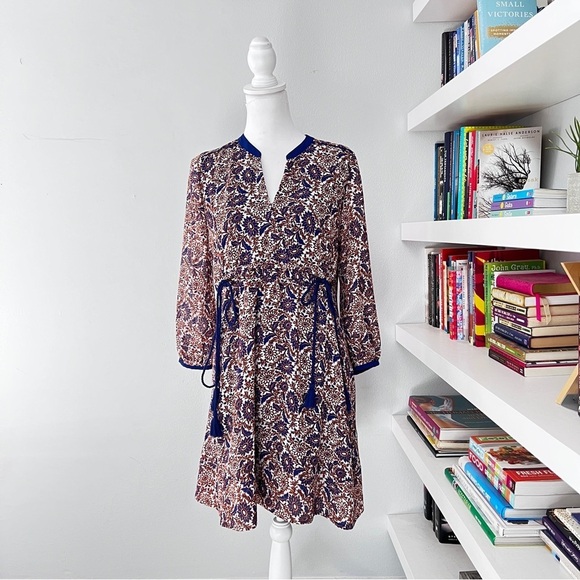 Whistles Aubrey Woodcut Tassle Multicolor Floral Print Dress Size 6 - Picture 3 of 15